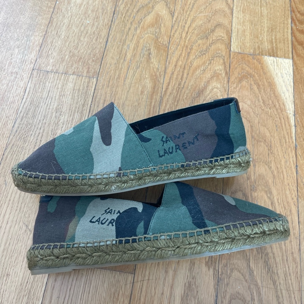 Saint Laurent Green and Brown Camouflage Espadrilles